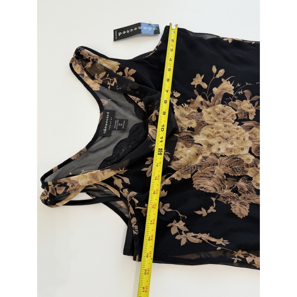 Connected Apparel Black Floral Beaded Chiffon Handkerchief Midi Dress XL Y2K - Picture 8 of 15